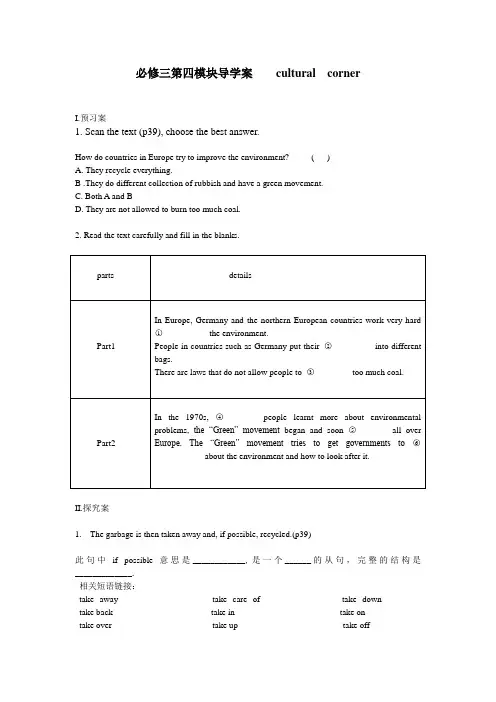 必修三第四模块导学案 cultural corner