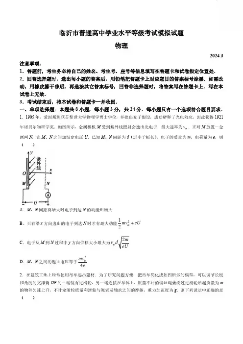临沂市2024年普通高中学业水平等级考试模拟试题——物理