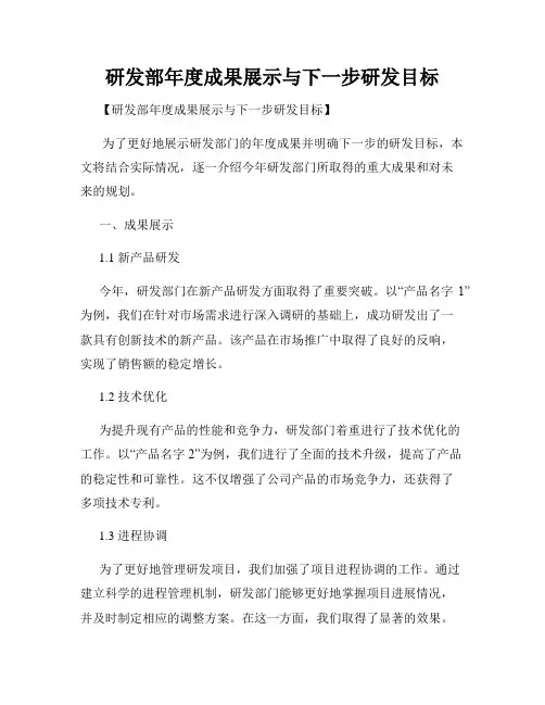 研发部年度成果展示与下一步研发目标