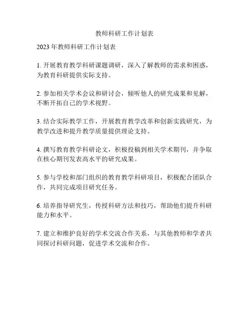 教师科研工作计划表
