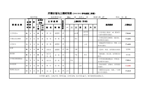 体育学院开课计划与上课时间表(2012-2013学年度第二学期)本科