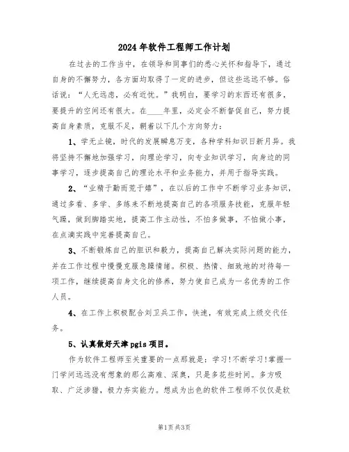 2024年软件工程师工作计划（二篇）