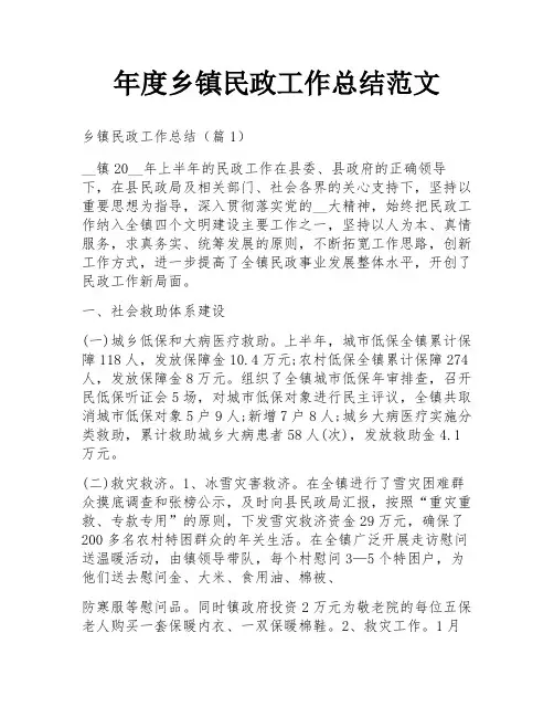 年度乡镇民政工作总结范文