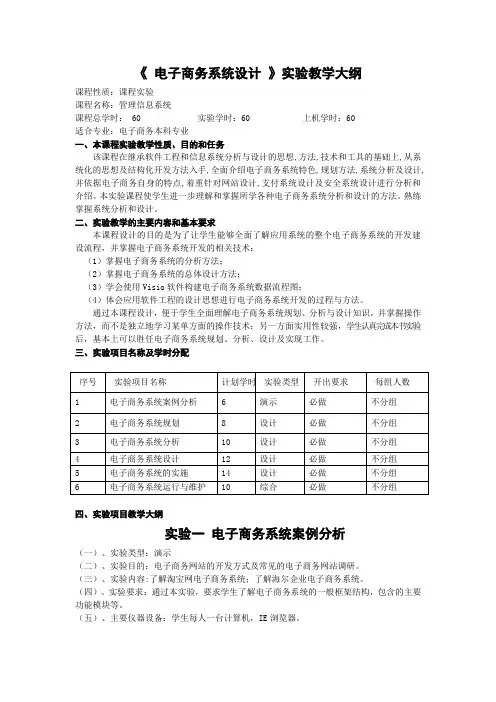 《电子商务系统设计》实习(实训) 大纲