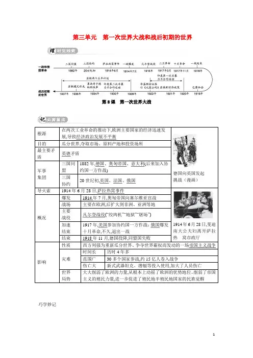 九年级历史下册第三单元第一次世界大战和战后初期的世界第8课第一次世界大战背记手册新人教版