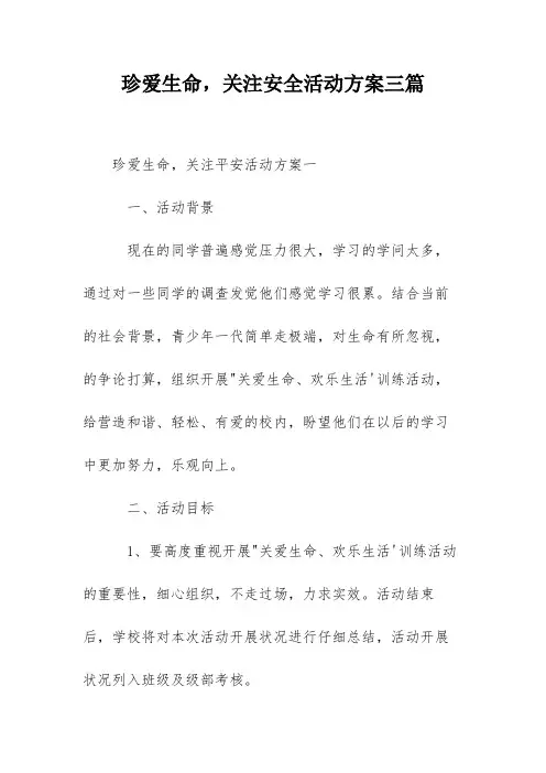 珍爱生命,关注安全活动方案三篇