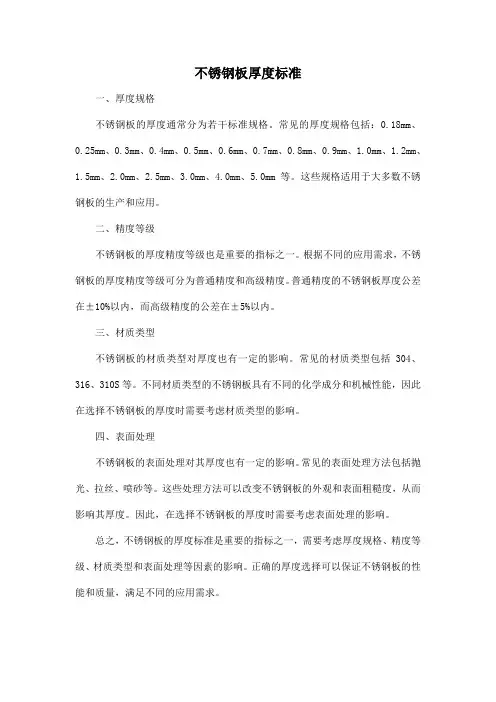 不锈钢板厚度标准