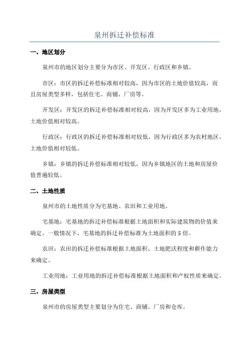 泉州拆迁补偿标准