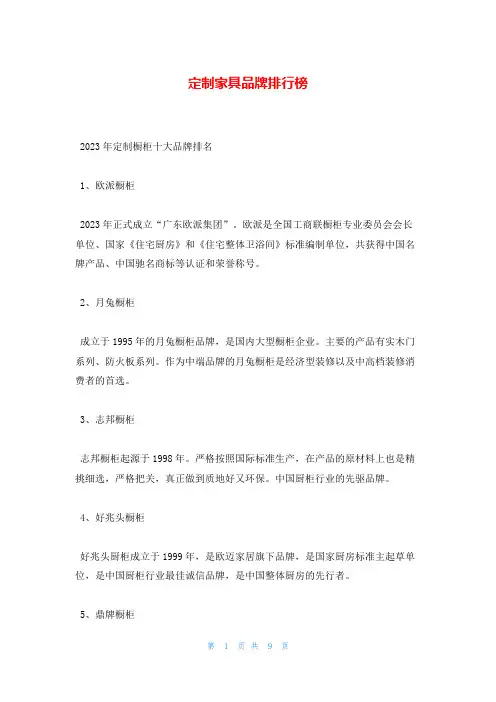 定制家具品牌排行榜