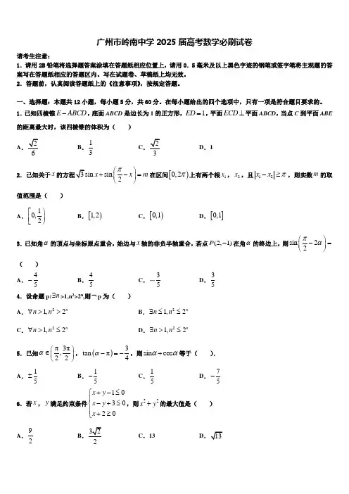 广州市岭南中学2025届高考数学必刷试卷含解析2