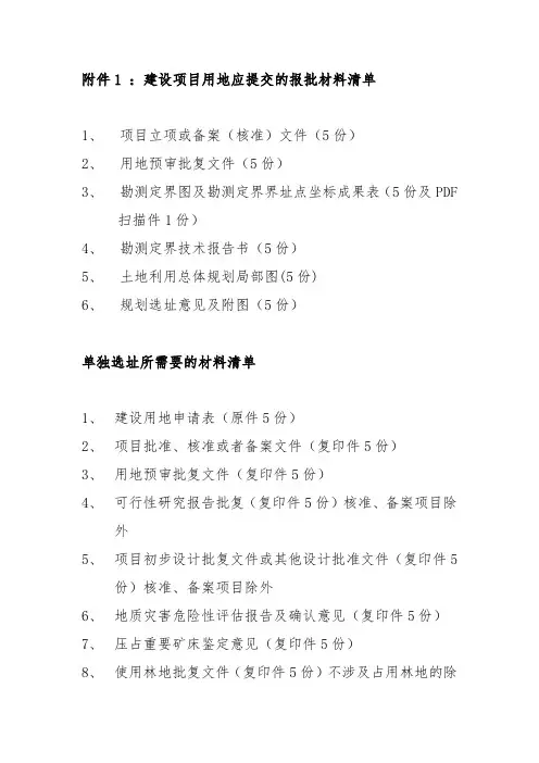 建设项目用地应提交的报批材料清单