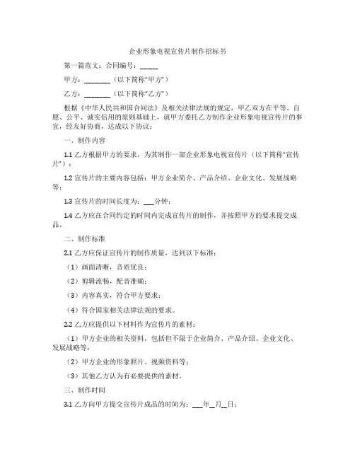 企业形象电视宣传片制作招标书