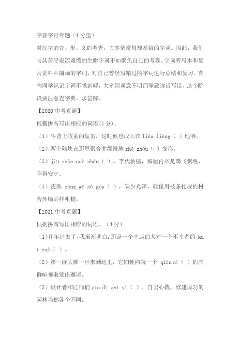 中考语文一轮专题强化复习字音字形试卷(含答案解析)