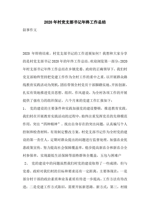 2020年村党支部书记年终工作总结