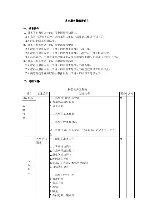 酒店客房服务员职业证书
