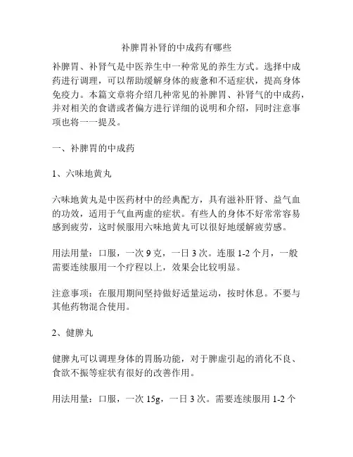 补脾胃补肾的中成药有哪些