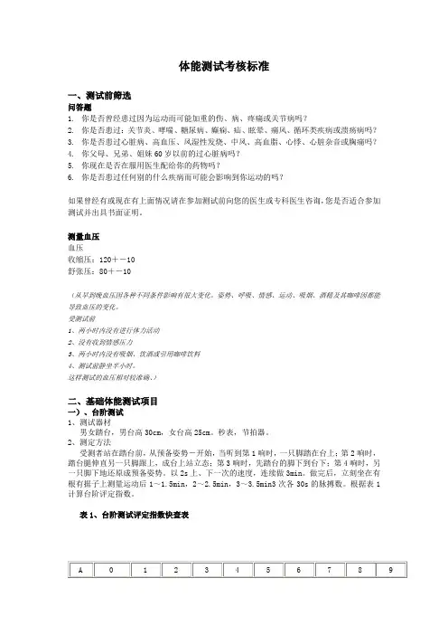 体能测试考核标准【模板】