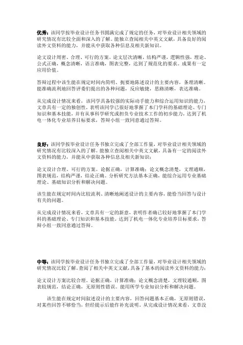 答辩评语模板