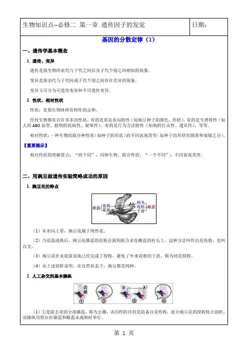 知识点生物必修二第一章遗传因子的发现