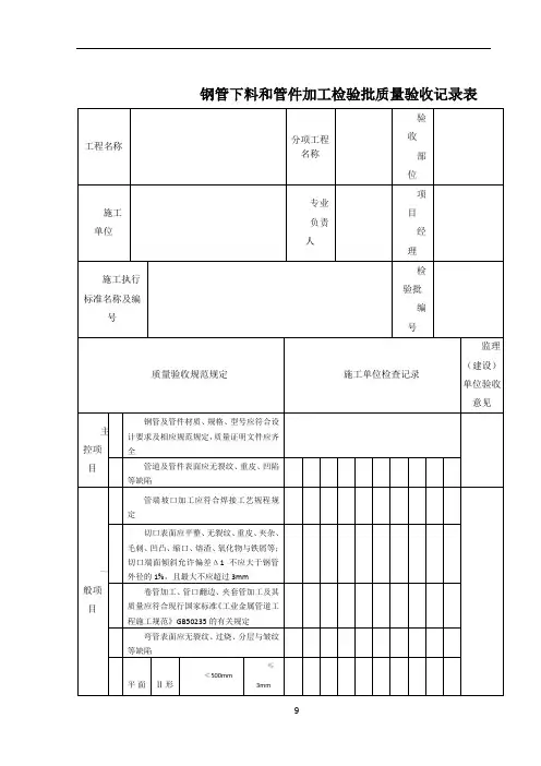 《石油天然气建设工程施工质量验收规范站内工艺管道工程》SY4203-2019检验批表格