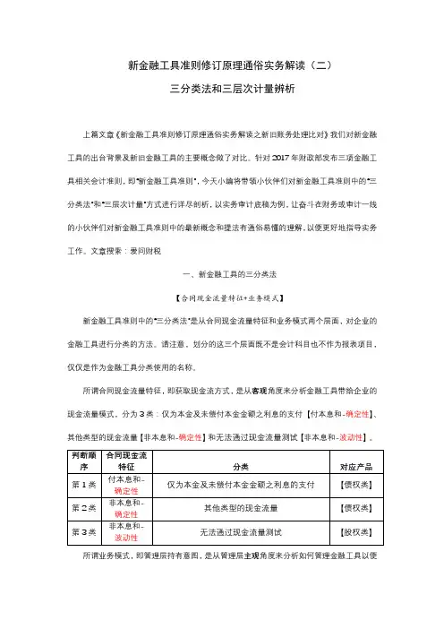 新金融工具准则修订原理通俗理解实务解读(二)三分类法和三层次计量辨析