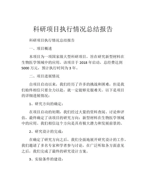 科研项目执行情况总结报告