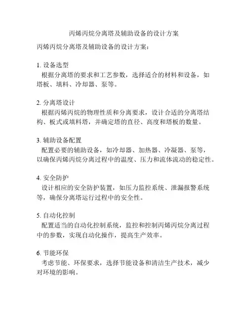 丙烯丙烷分离塔及辅助设备的设计方案
