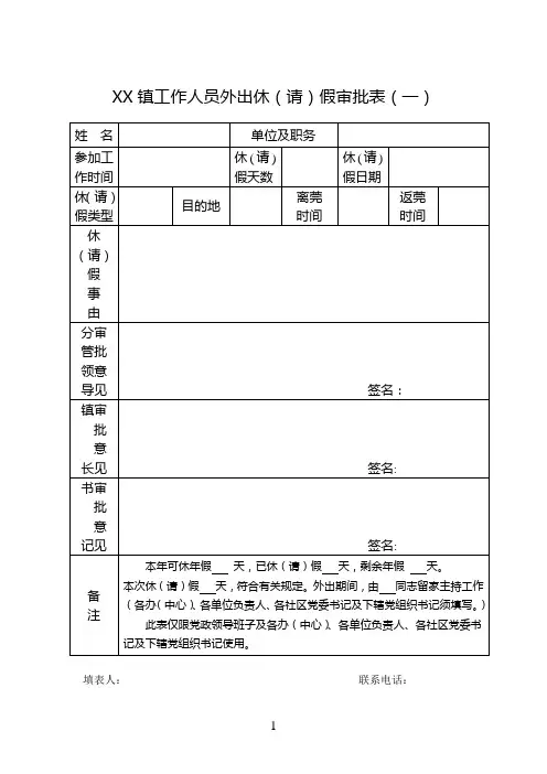 工作人员外出休(请)假审批表