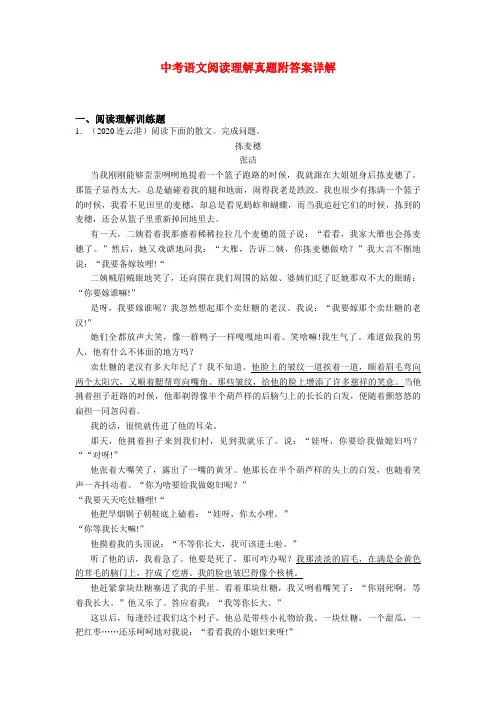 江苏版-江苏中考现代文阅读真题练习题含答案共20篇汇总