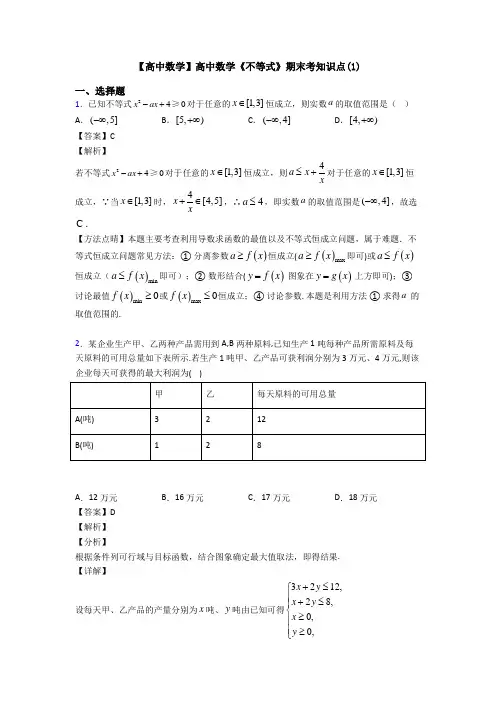高考数学压轴专题专题备战高考《不等式》难题汇编附答案解析