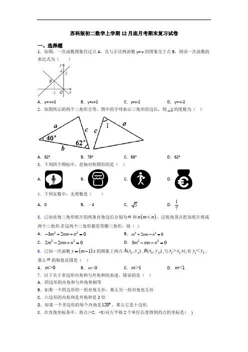 苏科版初二数学上学期12月底月考期末复习试卷
