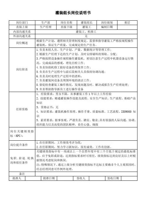 灌装组长岗位说明书