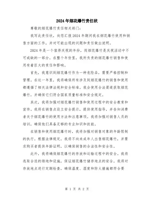 2024年烟花爆竹责任状