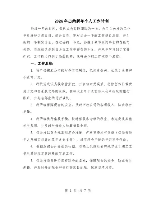 2024年出纳新年个人工作计划（4篇）