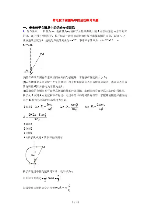 人教版高中物理选修3-1专题 带电粒子在磁场中的运动练习(含答案)