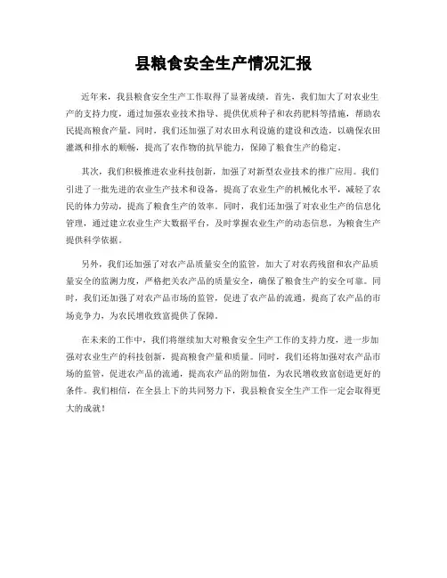县粮食安全生产情况汇报