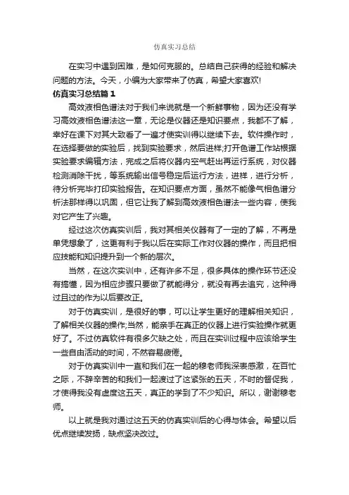 仿真实习总结_实习报告_