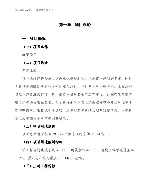 蜂蜜项目计划书(项目投资分析)