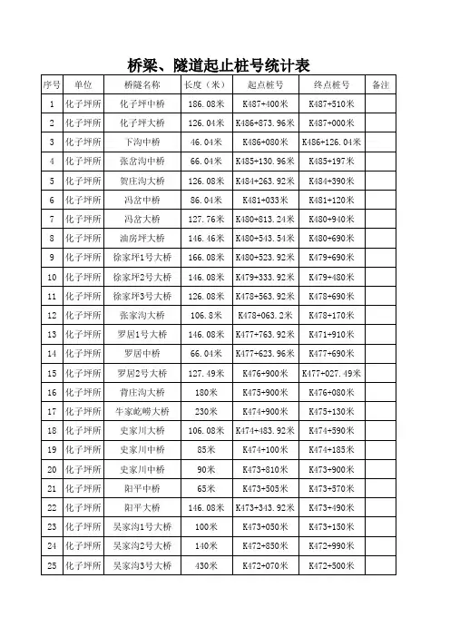 桥隧桩号统计表