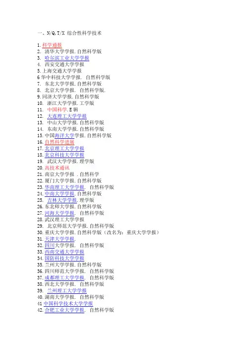 自然科学北大中文核心期刊