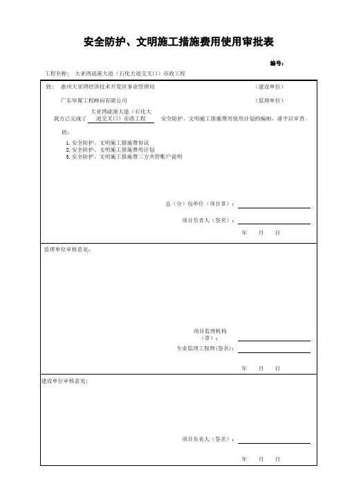 安全防护、文明施工措施费用使用计划报审表