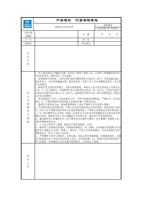 隧道作业班前活动