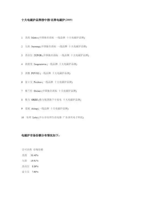 十大电磁炉品牌榜中榜