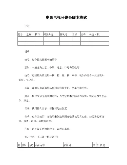 电影和专题片分镜头脚本格式