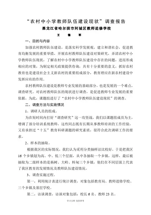 乡村中小学教师队伍建设现状调查报告