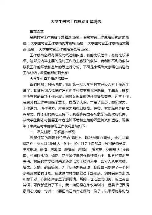 大学生村官工作总结5篇精选