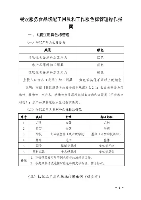 餐饮服务食品切配工用具和工作服色标管理操作指南
