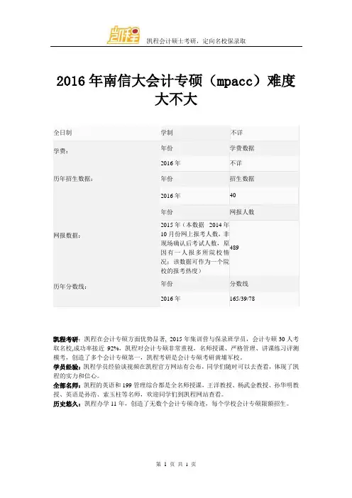 2016年南信大会计专硕(mpacc)难度大不大