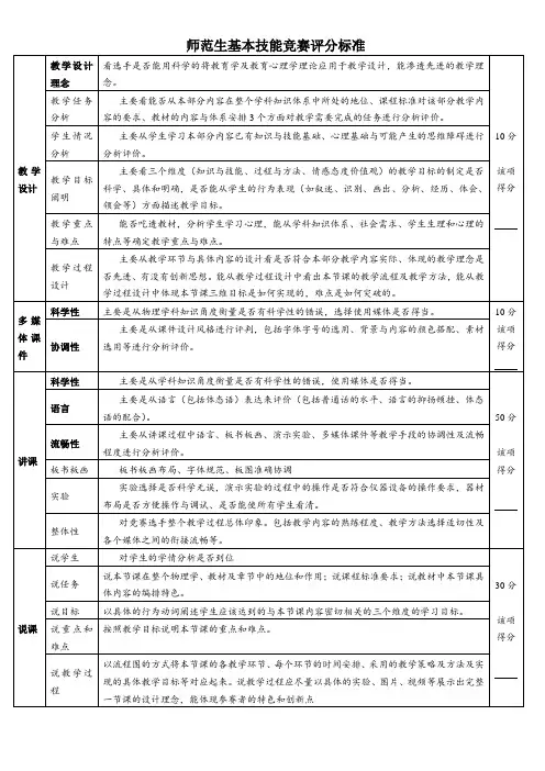 师范生基本技能竞赛评分标准