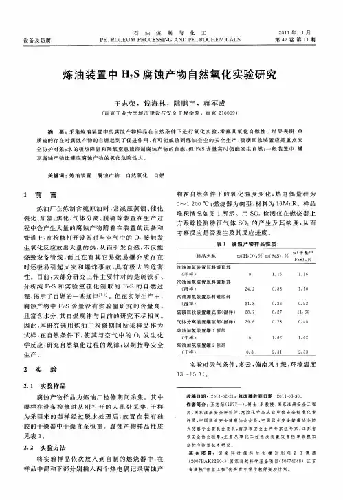 炼油装置中H2S腐蚀产物自然氧化实验研究